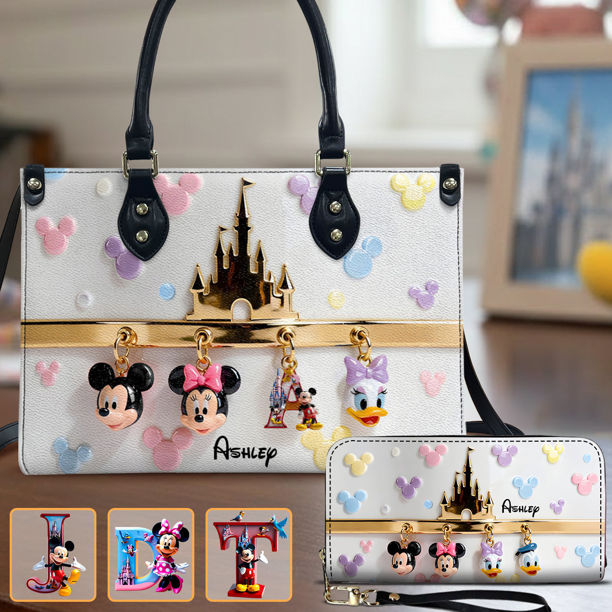 Magic Charms - Personalized Mouse Leather Handbag & Leather Long Wallet