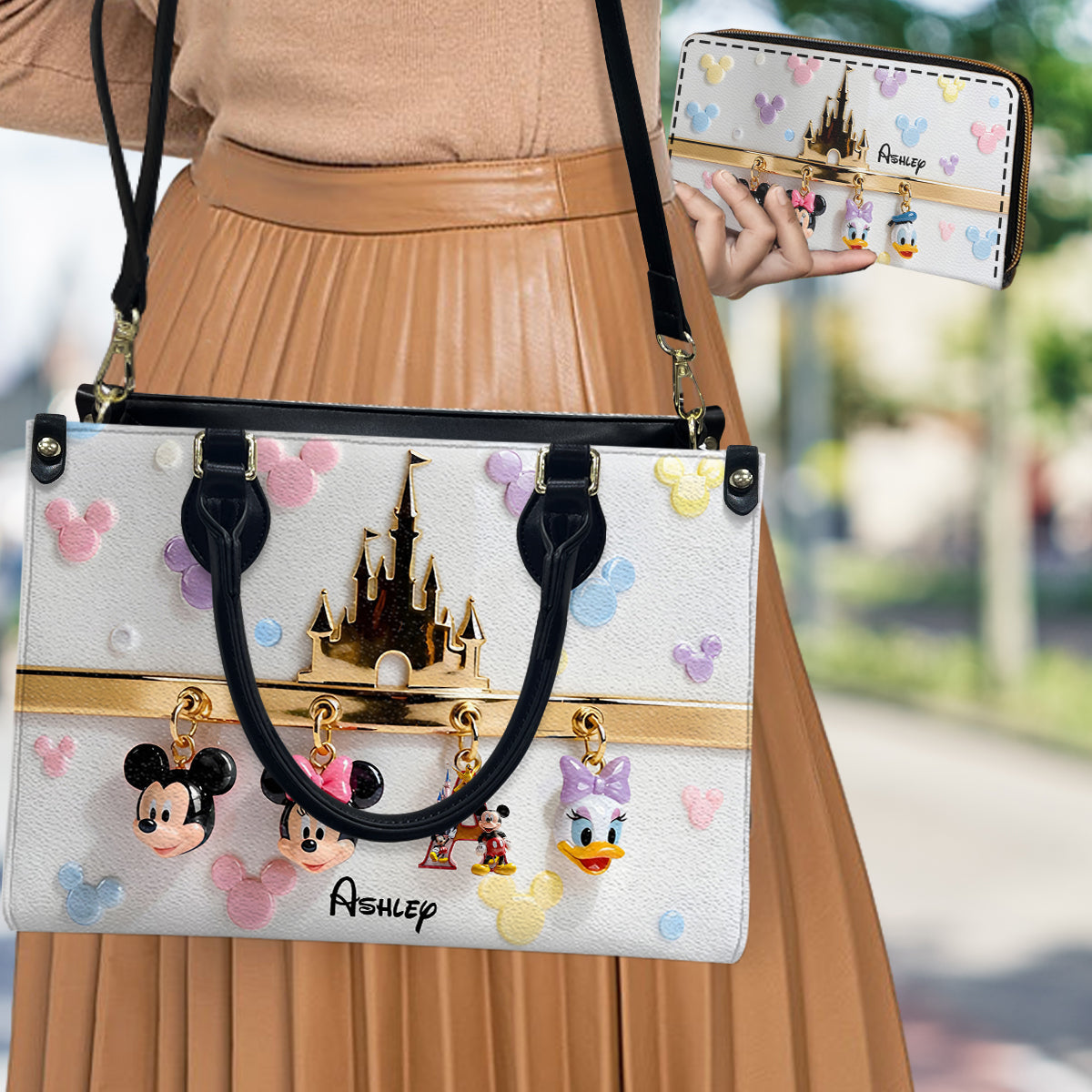 Magic Charms - Personalized Mouse Leather Handbag & Leather Long Wallet