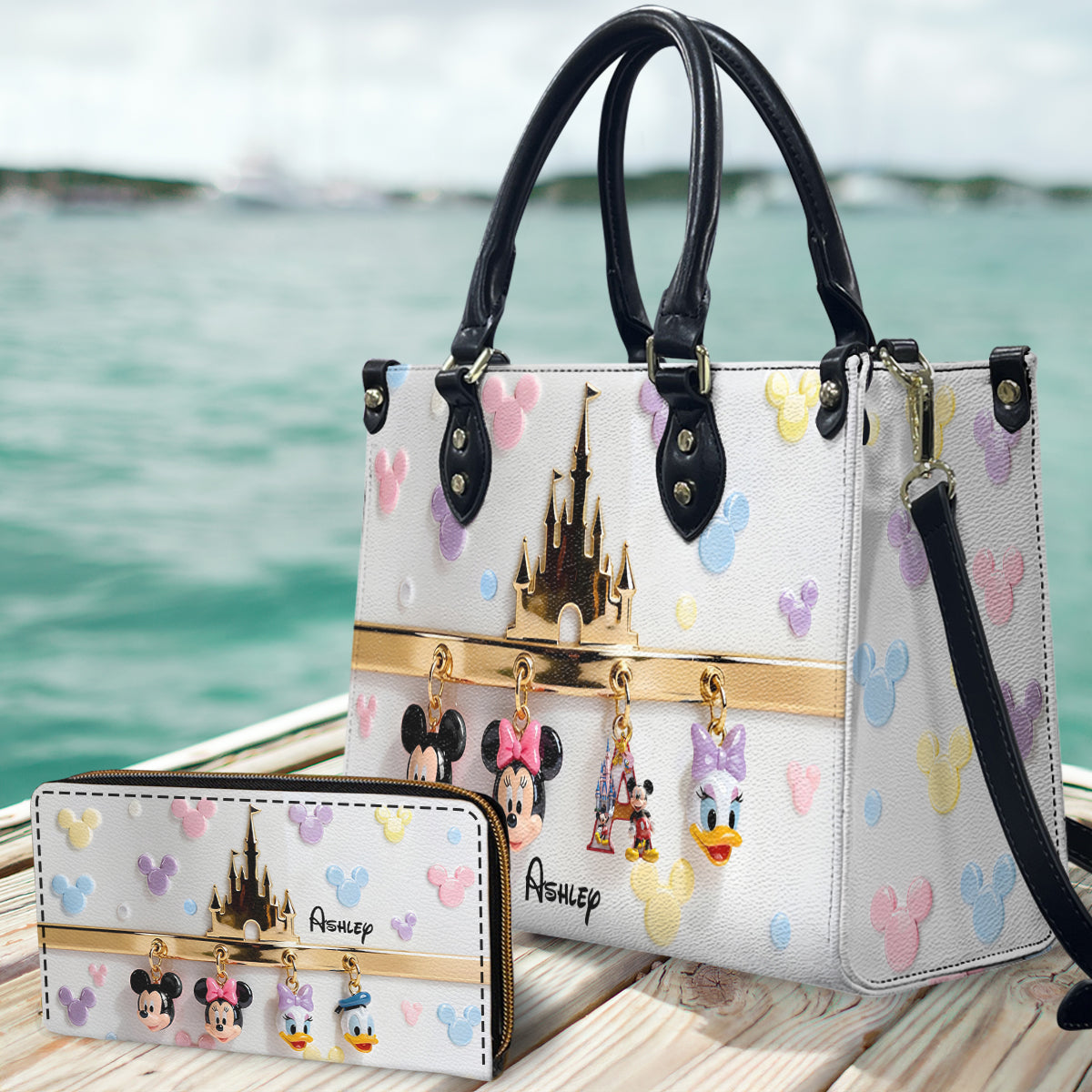 Magic Charms - Personalized Mouse Leather Handbag & Leather Long Wallet