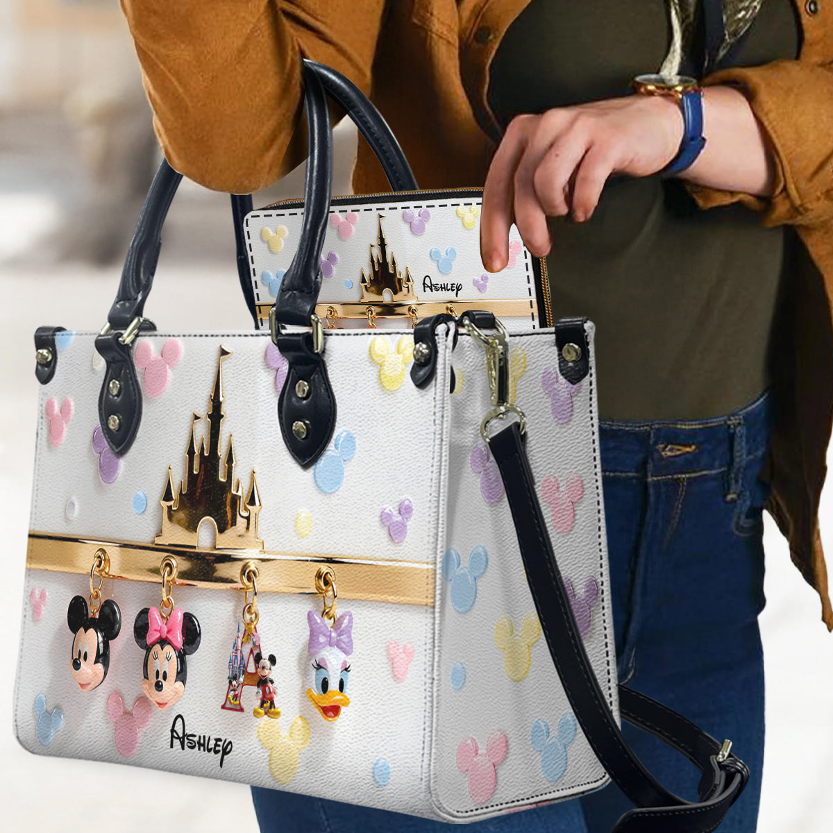 Magic Charms - Personalized Mouse Leather Handbag & Leather Long Wallet