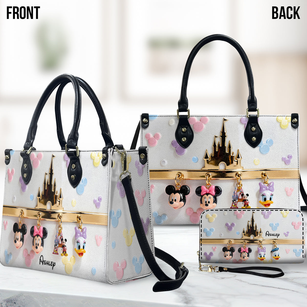Magic Charms - Personalized Mouse Leather Handbag & Leather Long Wallet