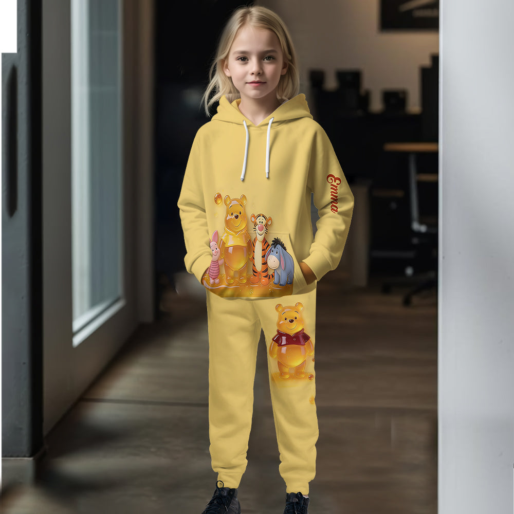 Cute Jelly Bear - Personalized Yellow Bear Kid Hoodie & Kid Jogger Sweatpants