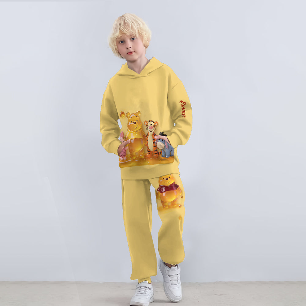Cute Jelly Bear - Personalized Yellow Bear Kid Hoodie & Kid Jogger Sweatpants