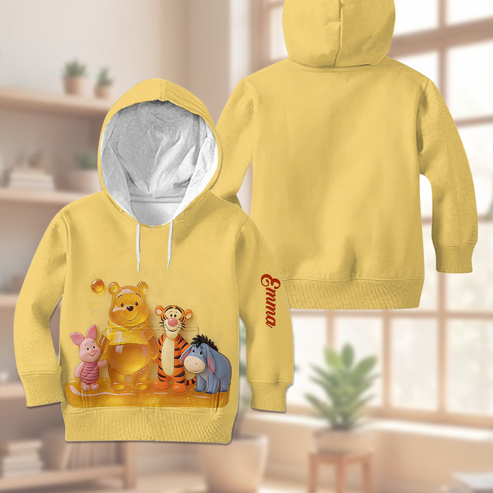 Cute Jelly Bear - Personalized Yellow Bear Kid Hoodie & Kid Jogger Sweatpants