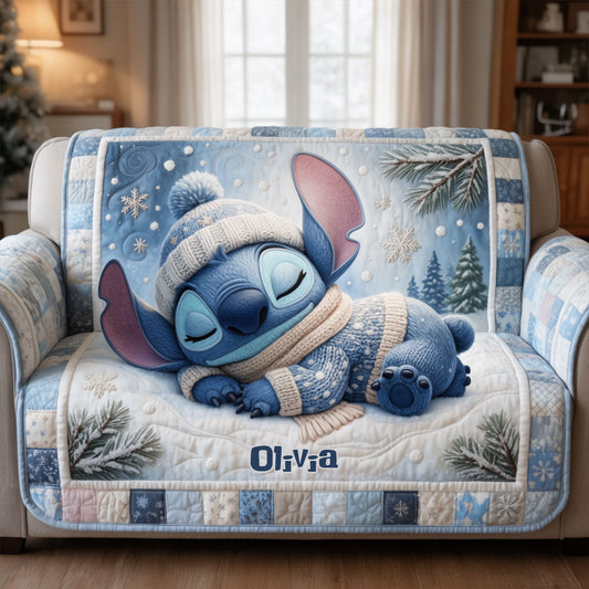 Nap Time Ohana Green Monster - Personalized Ohana Quilted Sofa/Couch Cover