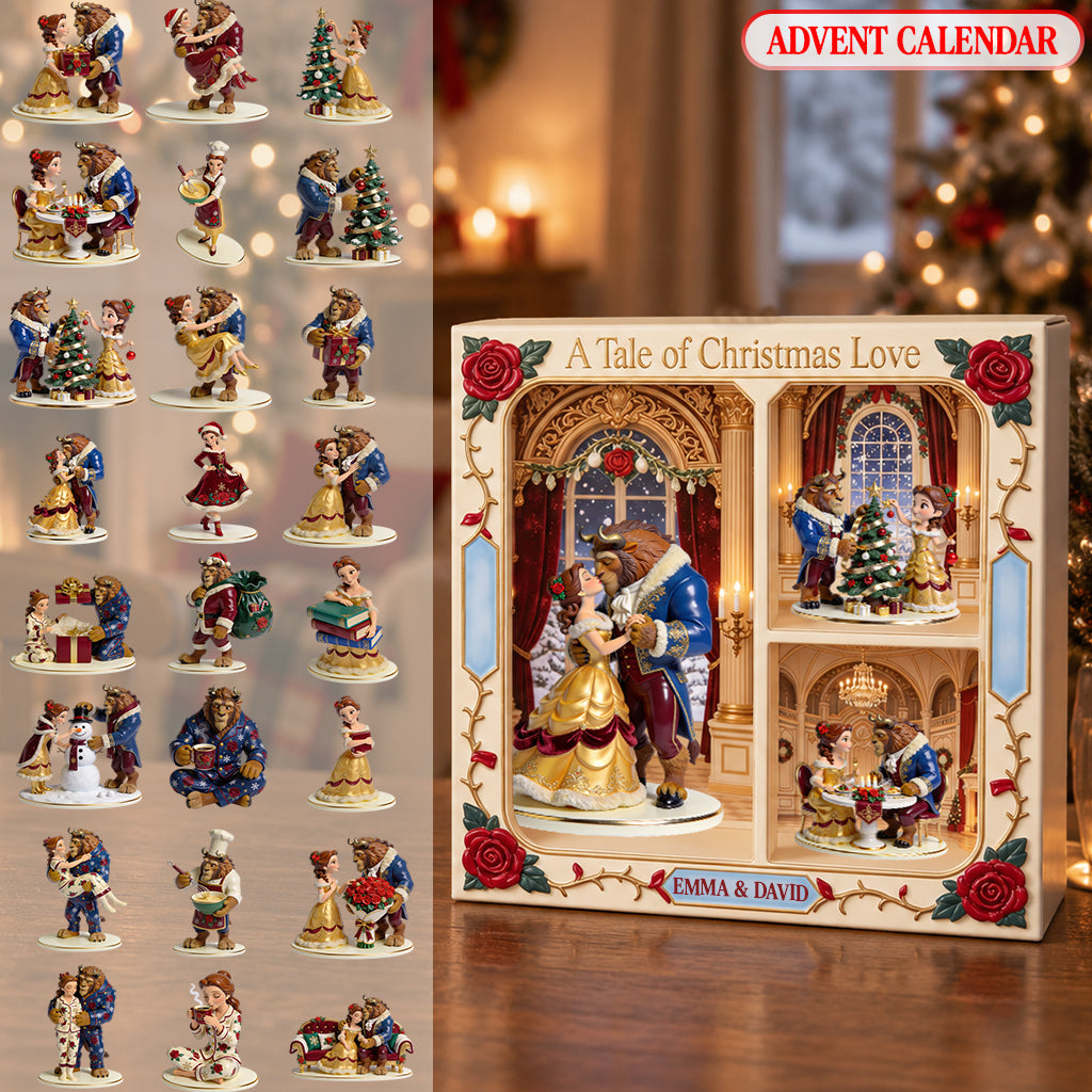 Together Christmas Couple - Personalized Beauty And The Beast Folded Advent Calendar With Ornaments