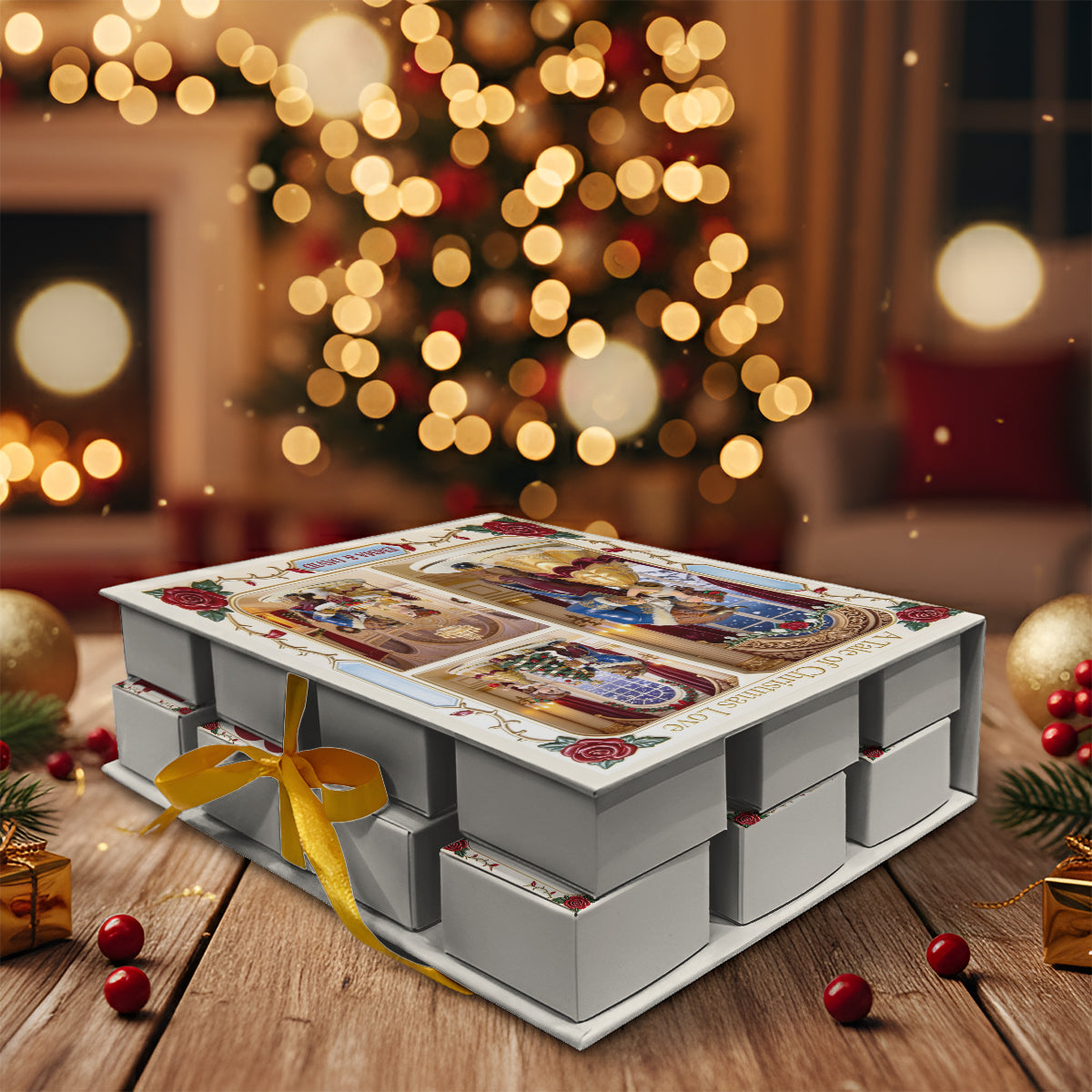 Together Christmas Couple - Personalized Beauty And The Beast Folded Advent Calendar With Ornaments