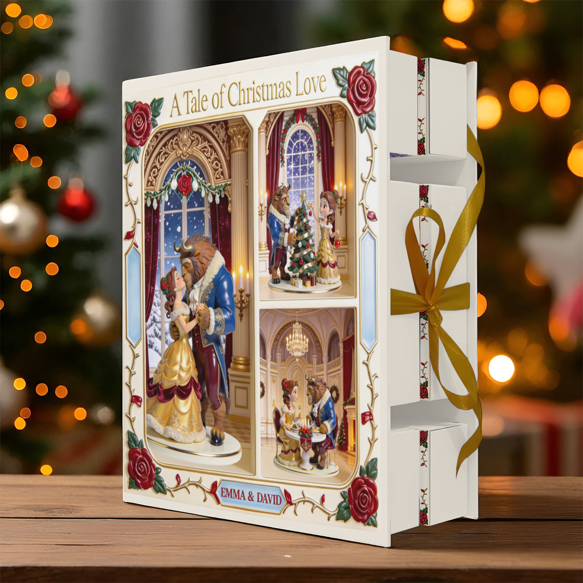Together Christmas Couple - Personalized Beauty And The Beast Folded Advent Calendar With Ornaments