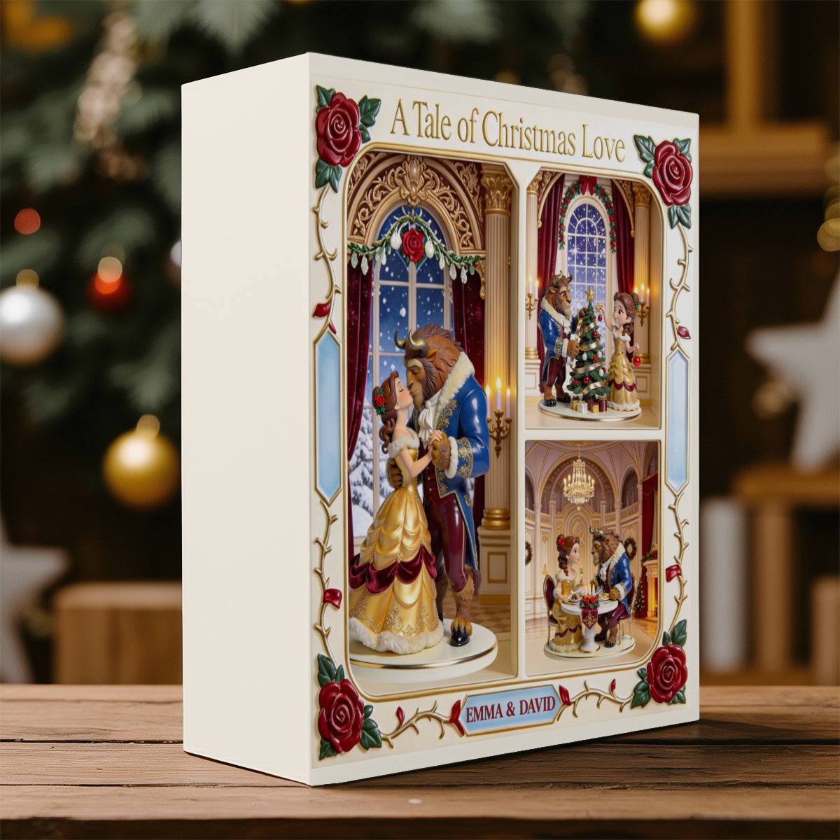 Together Christmas Couple - Personalized Beauty And The Beast Folded Advent Calendar With Ornaments