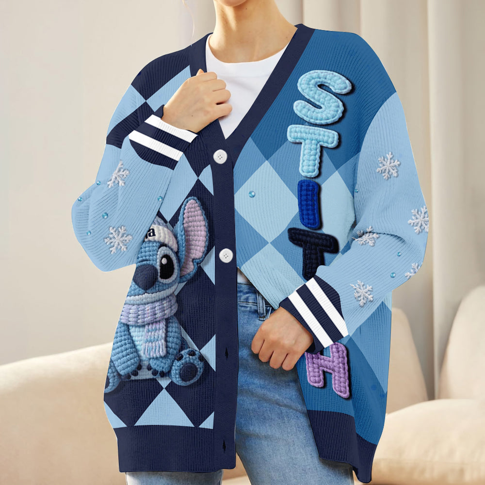 Cute Blue Monster - Personalized Ohana Cardigan Sweater