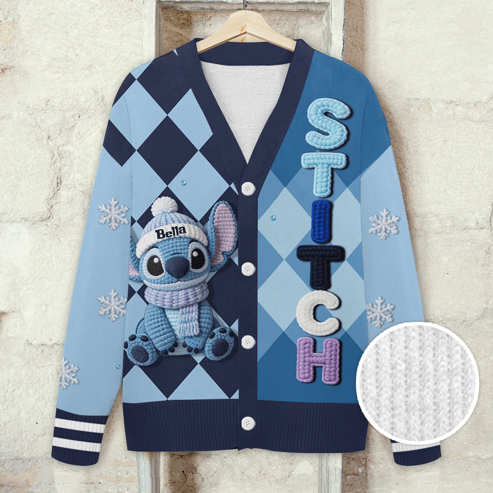 Cute Blue Monster - Personalized Ohana Cardigan Sweater