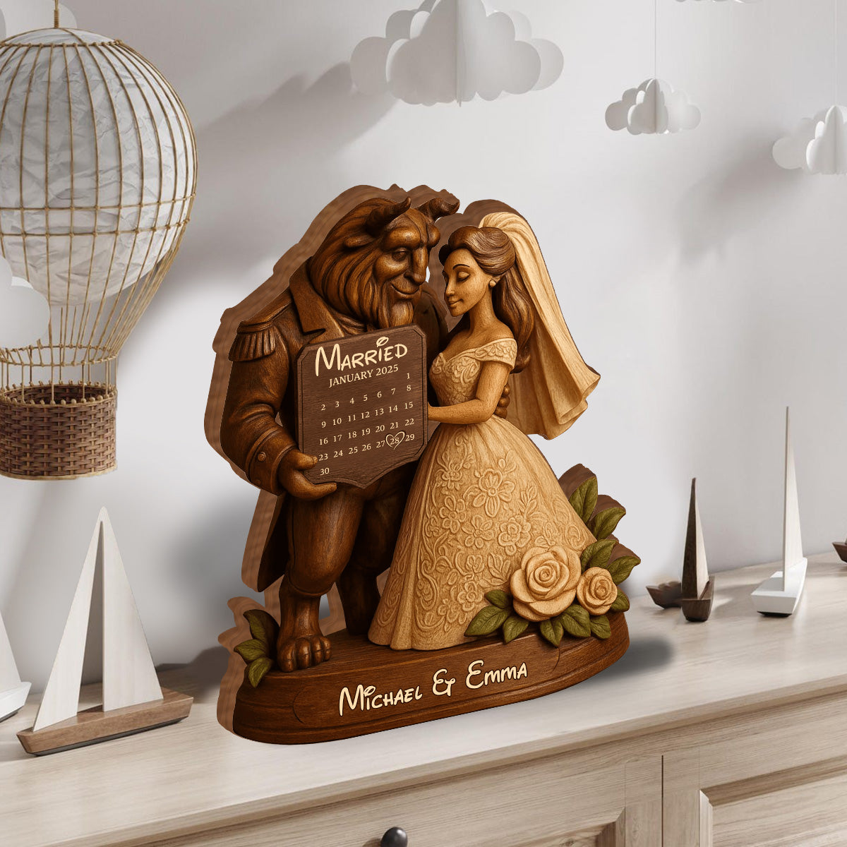 Married - Personalized Couple Custom Shaped Wood Plaque