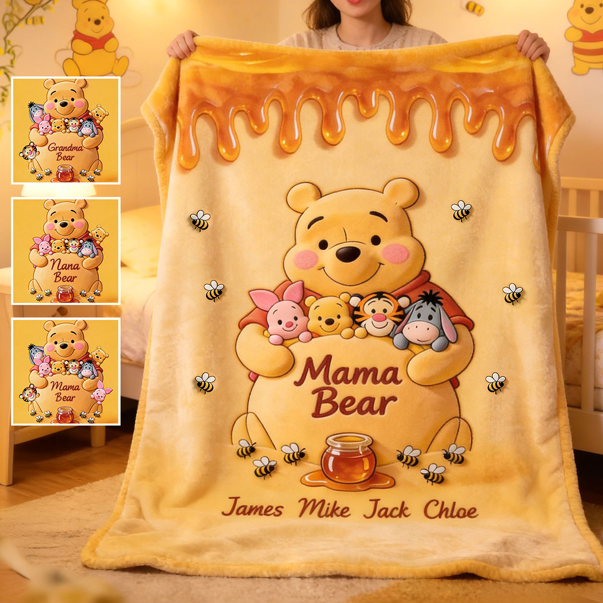 Mama Bear - Personalized Yellow Bear Blanket