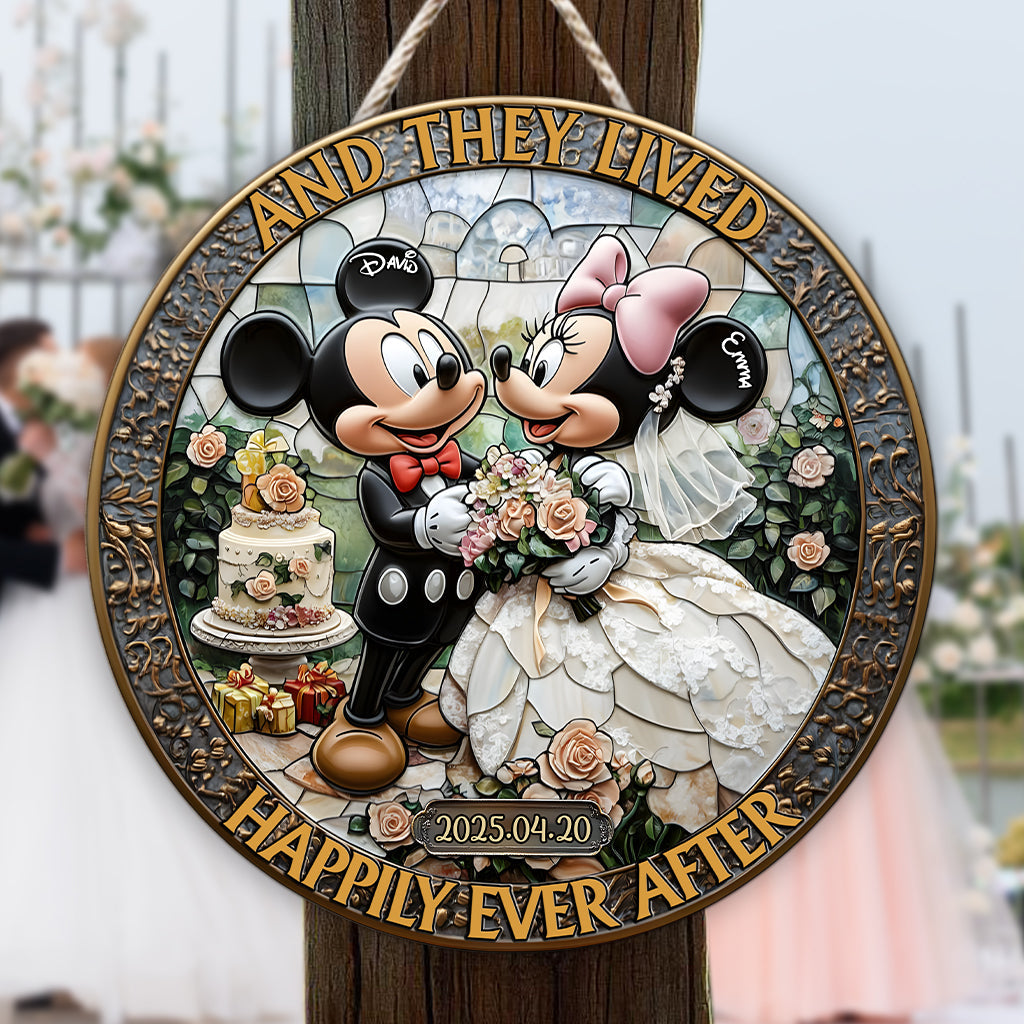 Happily Ever After Mouse Couple - Personalized Mouse Wood Sign