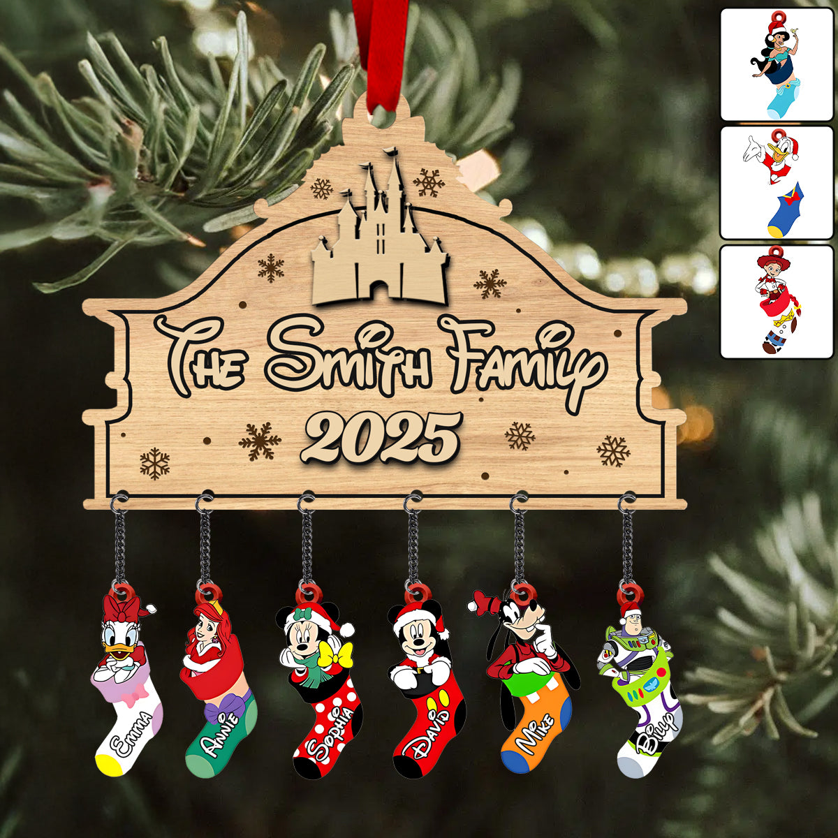Personalized Cartoon Characters Family Stocking Ornament - Personalized Mouse Ornament With Charm