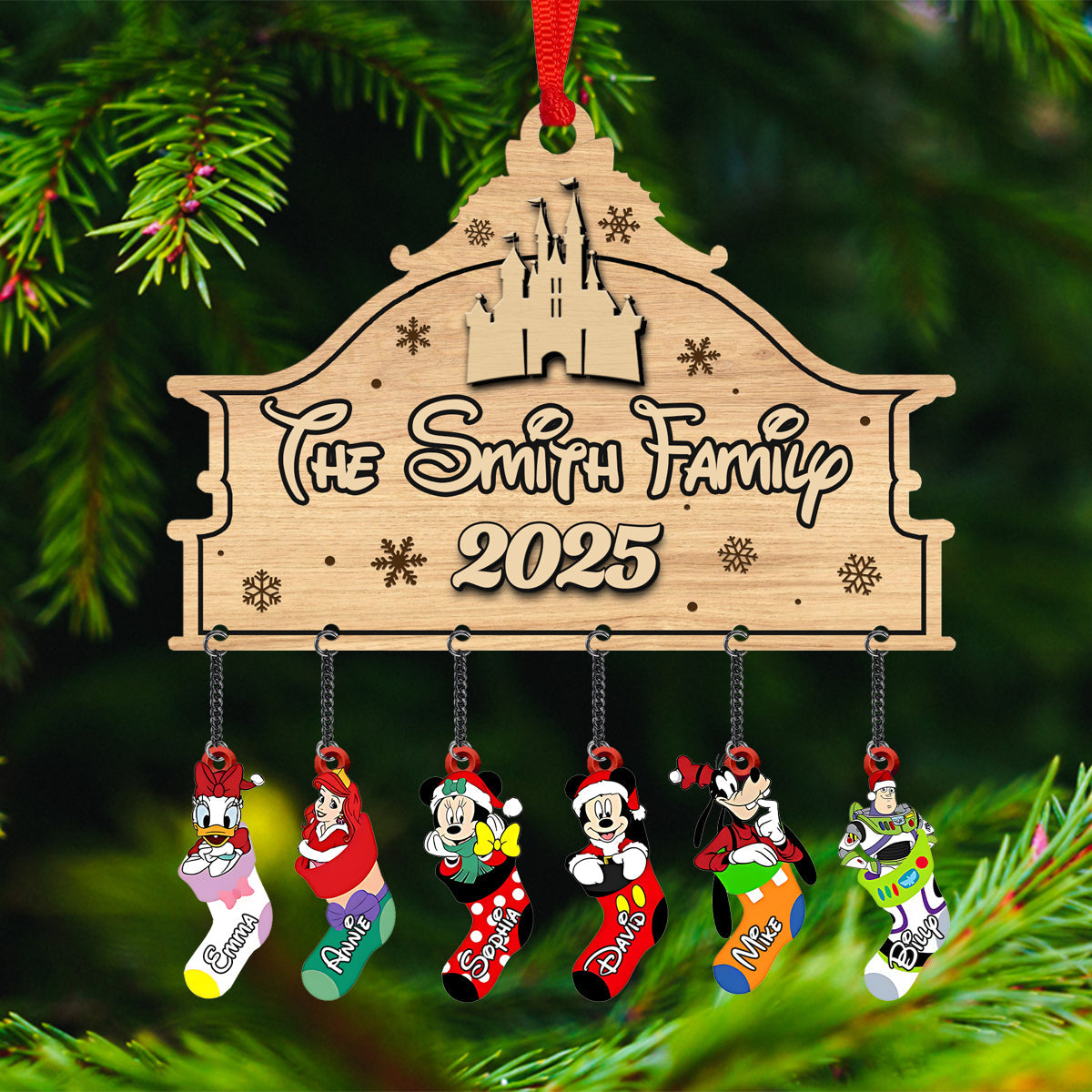 Personalized Cartoon Characters Family Stocking Ornament - Personalized Mouse Ornament With Charm