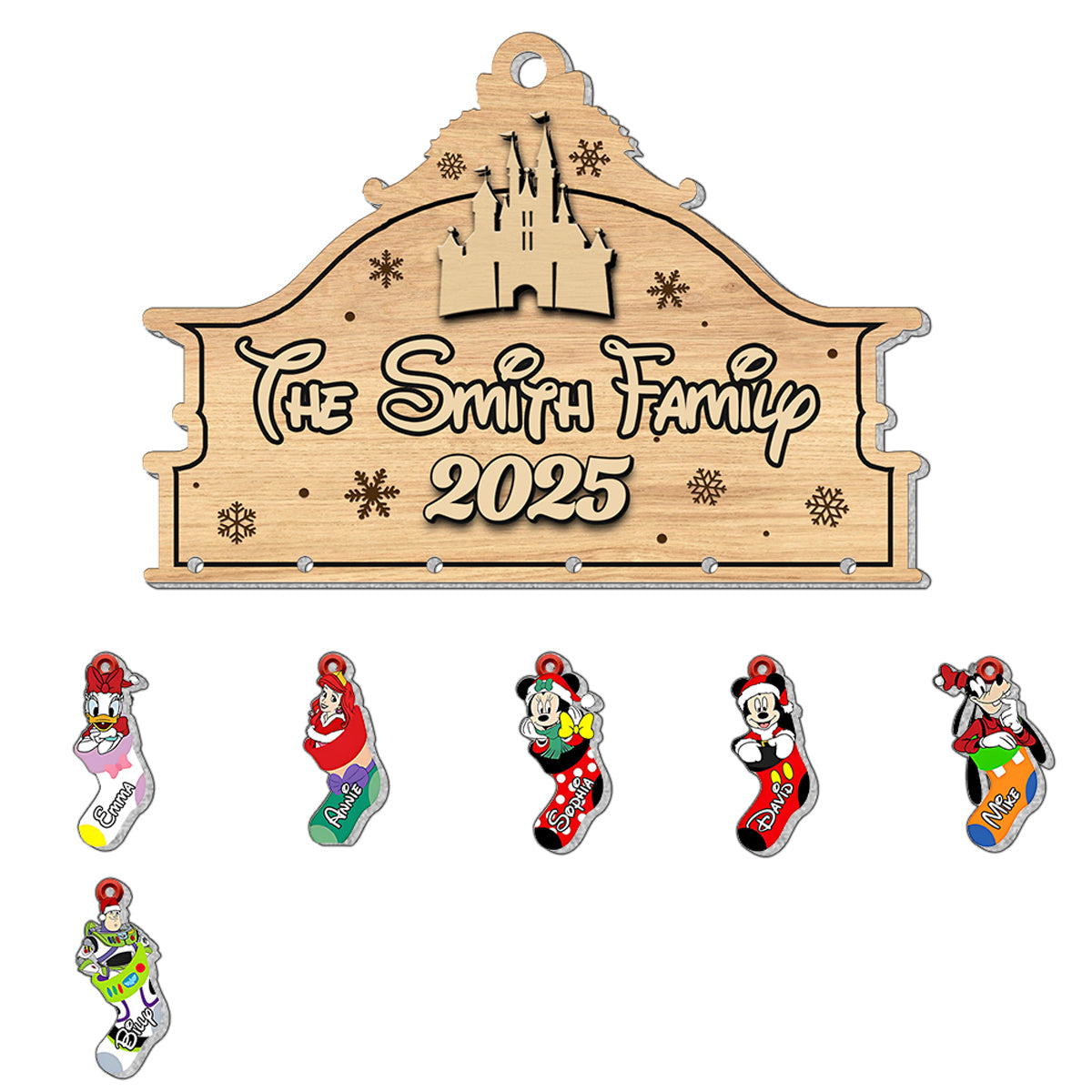 Personalized Cartoon Characters Family Stocking Ornament - Personalized Mouse Ornament With Charm