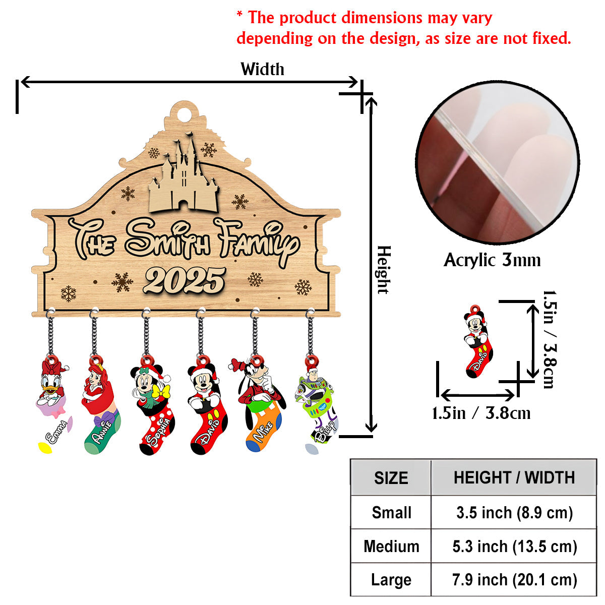 Personalized Cartoon Characters Family Stocking Ornament - Personalized Mouse Ornament With Charm