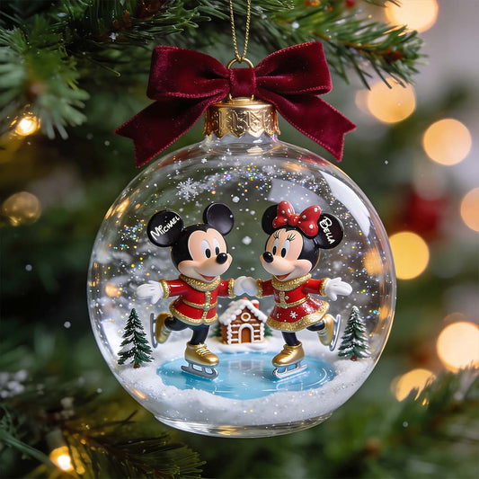 Merry Christmas - Personalized Mouse Snow Globe Ornament With Bow