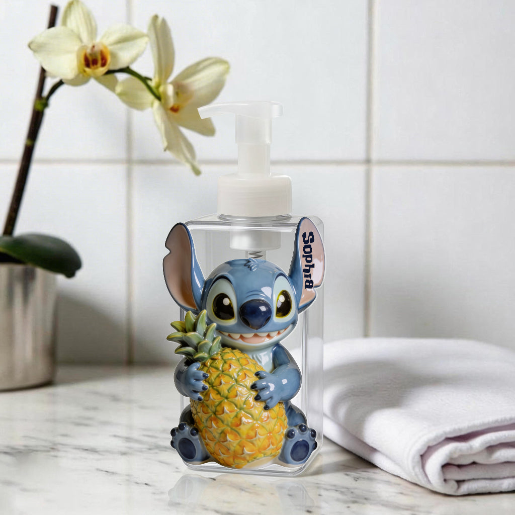 Bathroom Cute Blue Alien Set Soap Dispenser & Toothbrush Holder - Personalized Ohana Acrylic Pot & Pump Dispenser