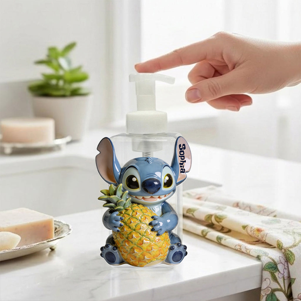 Bathroom Cute Blue Alien Set Soap Dispenser & Toothbrush Holder - Personalized Ohana Acrylic Pot & Pump Dispenser