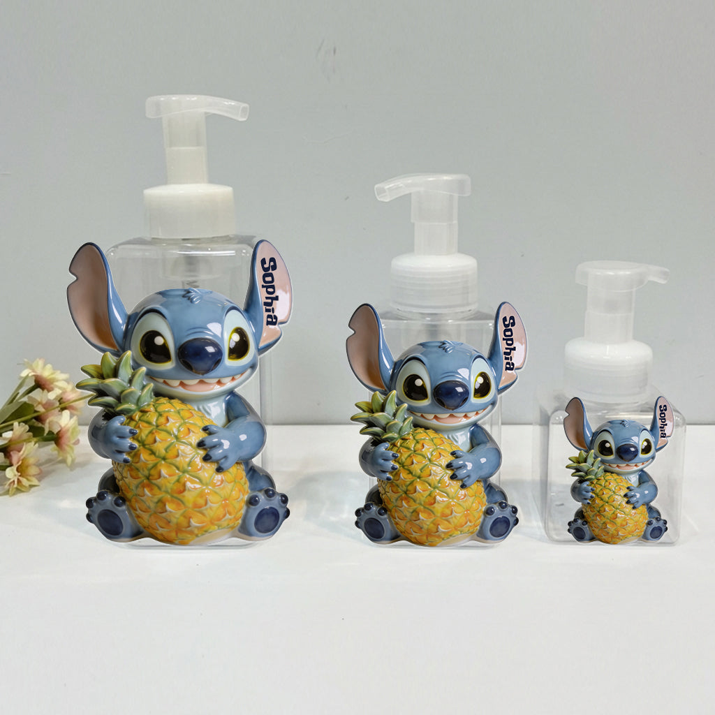 Bathroom Cute Blue Alien Set Soap Dispenser & Toothbrush Holder - Personalized Ohana Acrylic Pot & Pump Dispenser