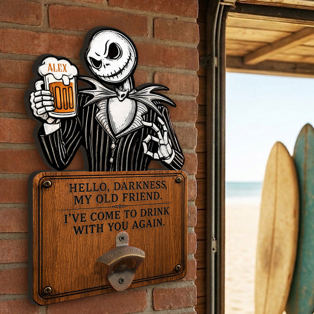 Hello Darkness My Old Friend Nightmare Beer Lovers - Personalized Nightmare Beer Stein & Wall Bottle Opener