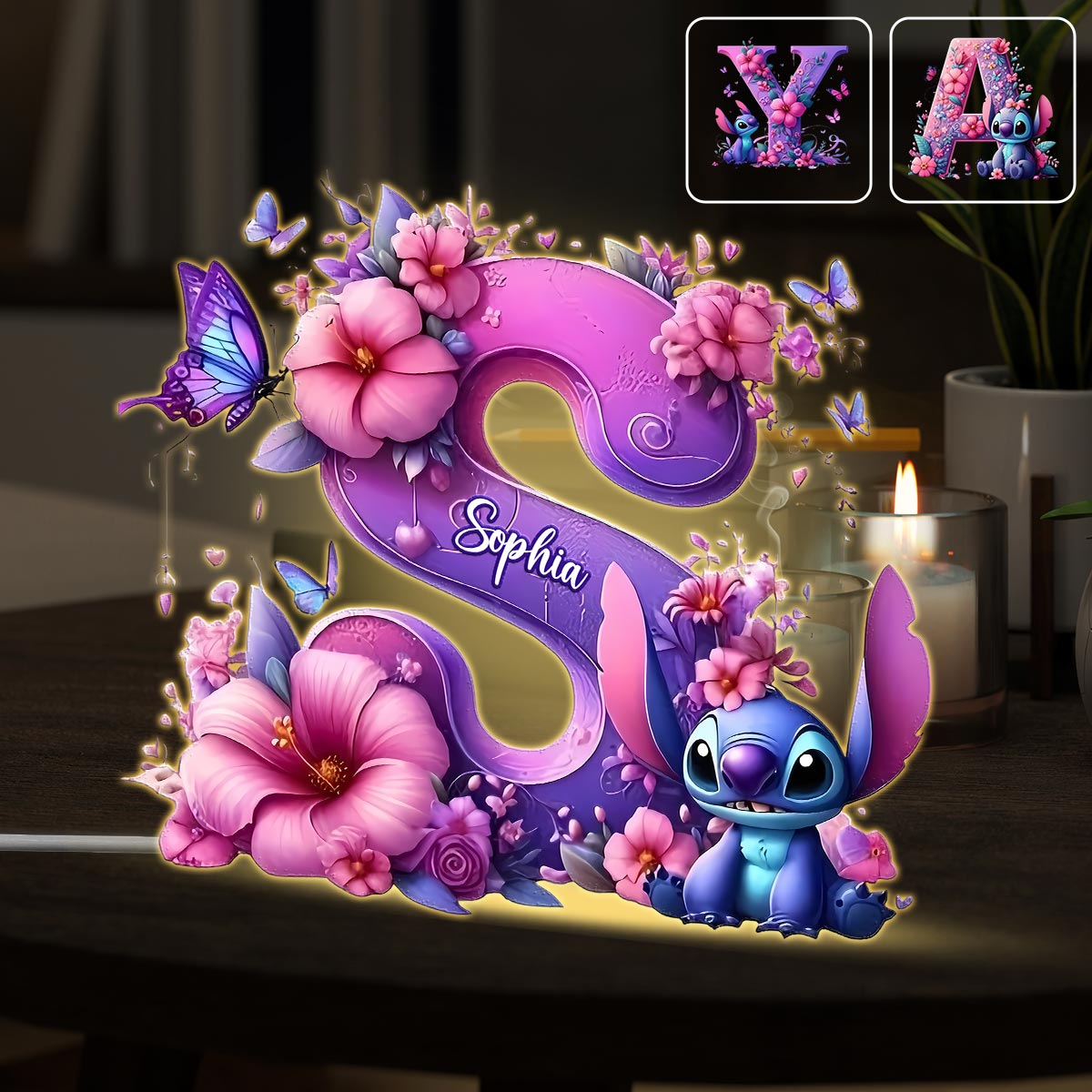Blue Ohana Alphabet Letter Custom Name - Personalized Ohana Acrylic LED Night Light