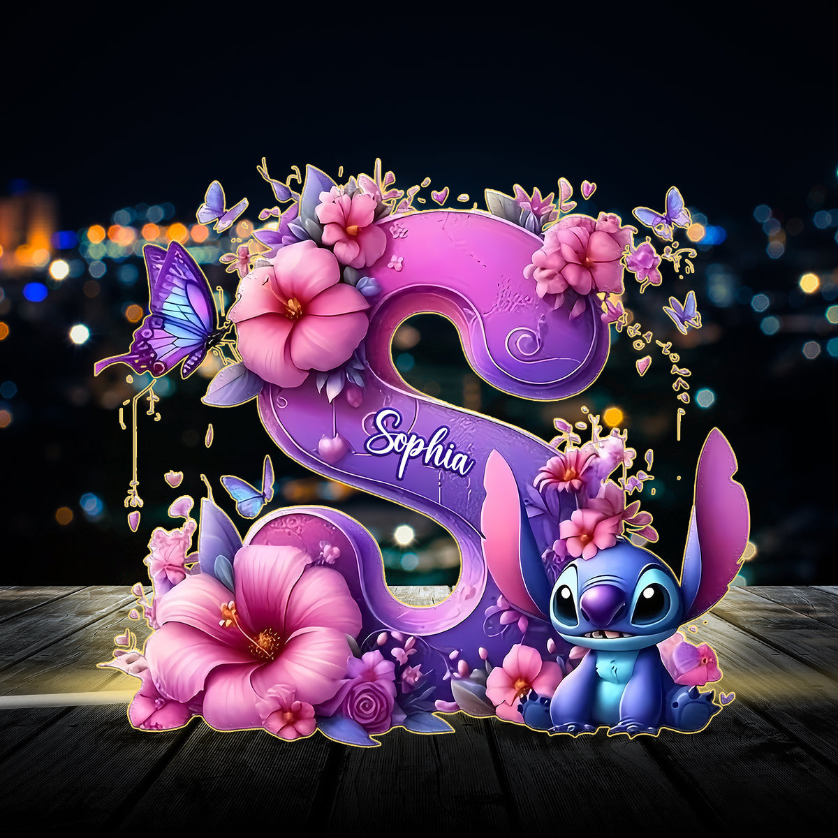 Blue Ohana Alphabet Letter Custom Name - Personalized Ohana Acrylic LED Night Light