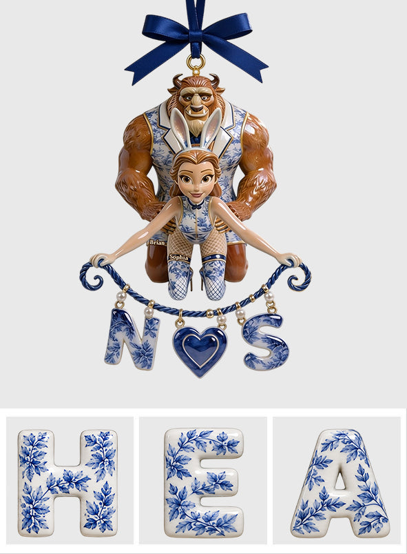 Naughty Fairytale Couple Toile de Jouy - Personalized Beauty And The Beast Ornament With Charm