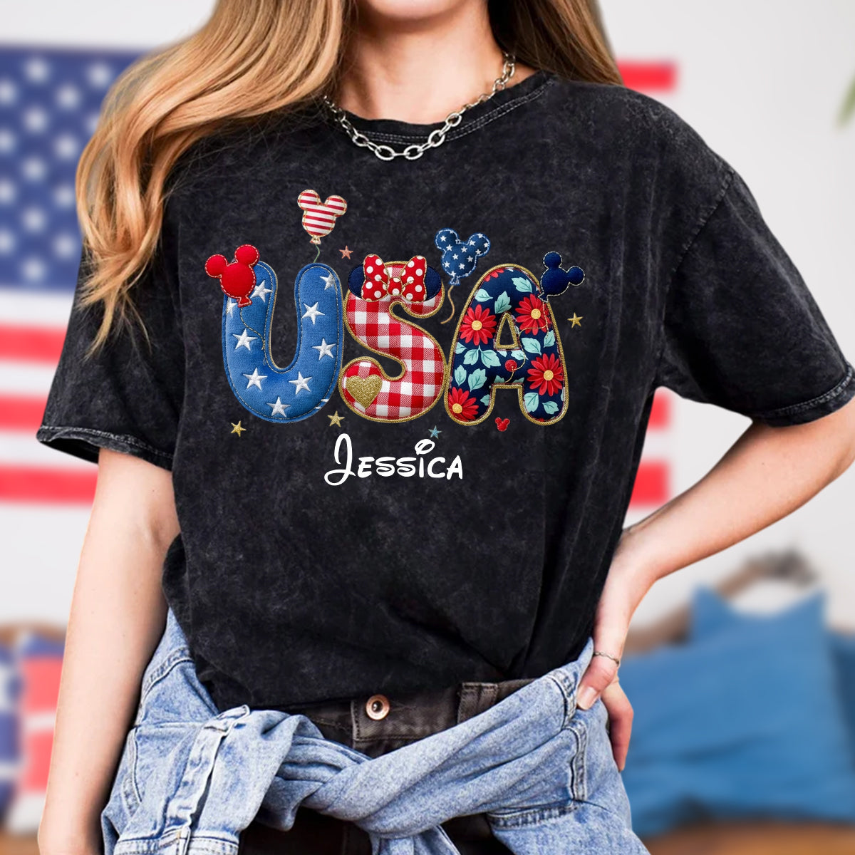 Stars And Stripes - Personalized Mouse Wash T-Shirt