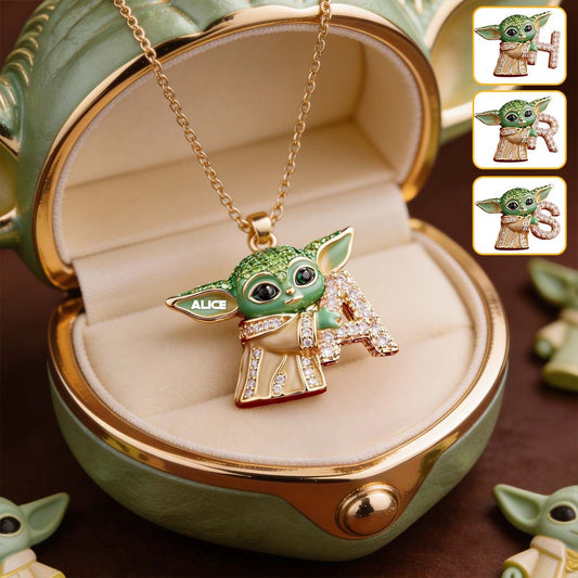 Galaxy Character Holding Love Letter - Personalized The Force Shaped Metal Pendant Necklace