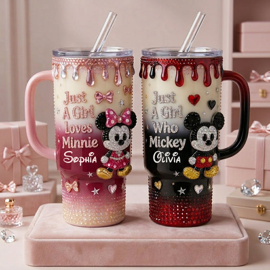 Just A Girl Who Loves The Mouses - Personalized Mouse Tumbler With Handle