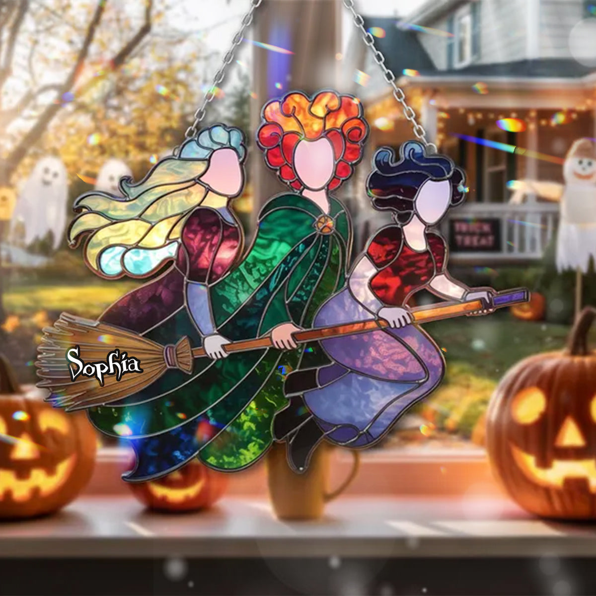 Sisters - Personalized Three Witches Window Hanging Suncatcher Ornament