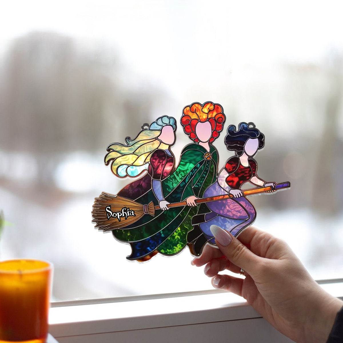 Sisters - Personalized Three Witches Window Hanging Suncatcher Ornament