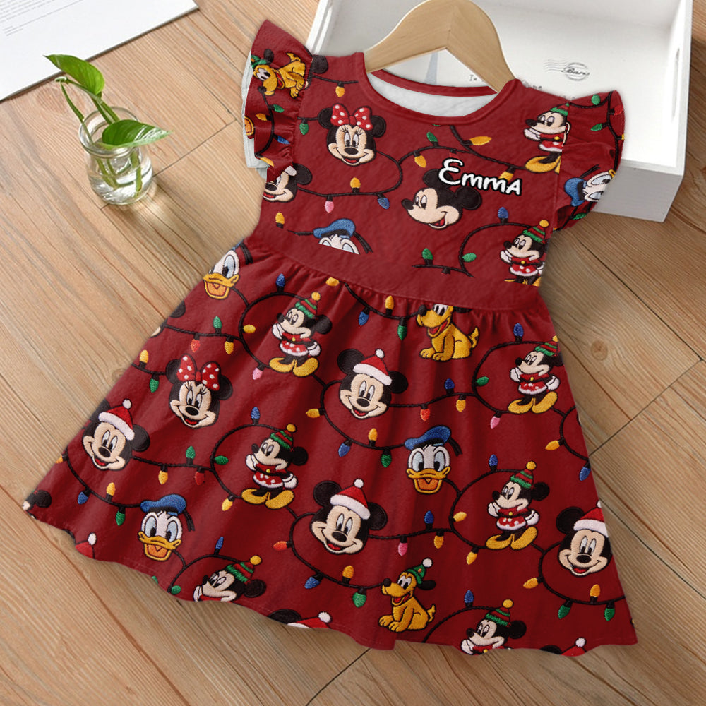 Have A Very Magical Christmas - Personalized Mouse Kid Ruffle Sleeve Dress