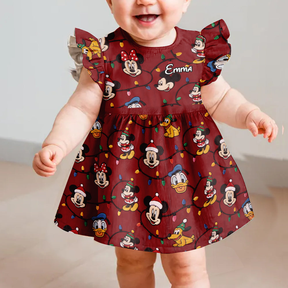 Have A Very Magical Christmas - Personalized Mouse Kid Ruffle Sleeve Dress