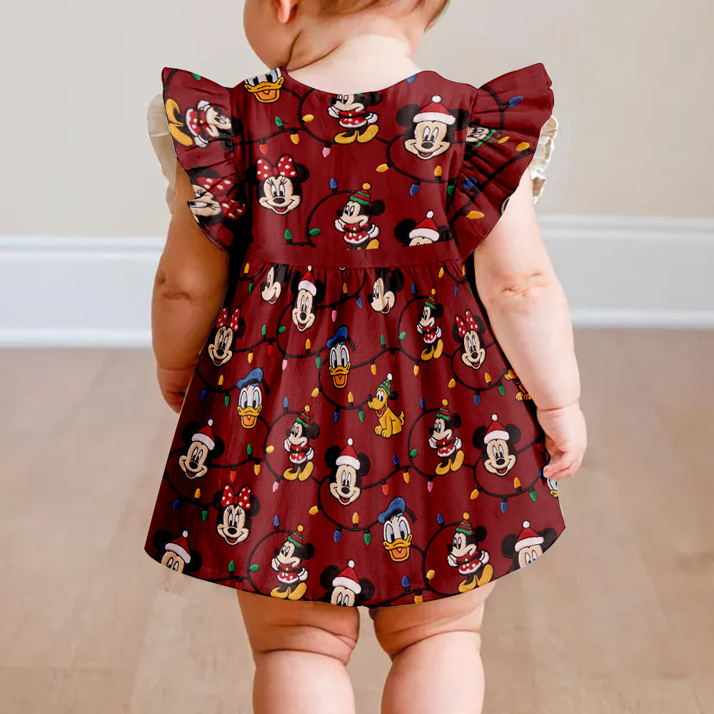 Have A Very Magical Christmas - Personalized Mouse Kid Ruffle Sleeve Dress