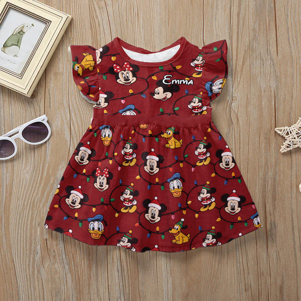 Have A Very Magical Christmas - Personalized Mouse Kid Ruffle Sleeve Dress