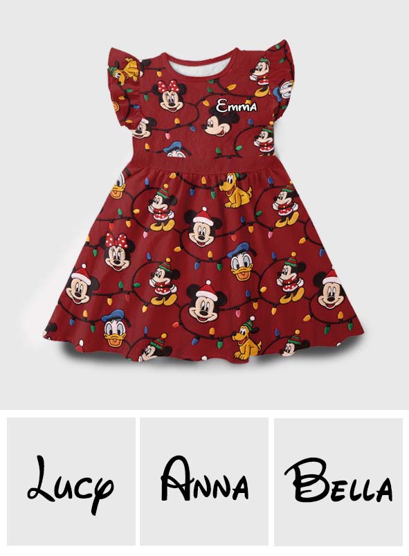 Have A Very Magical Christmas - Personalized Mouse Kid Ruffle Sleeve Dress