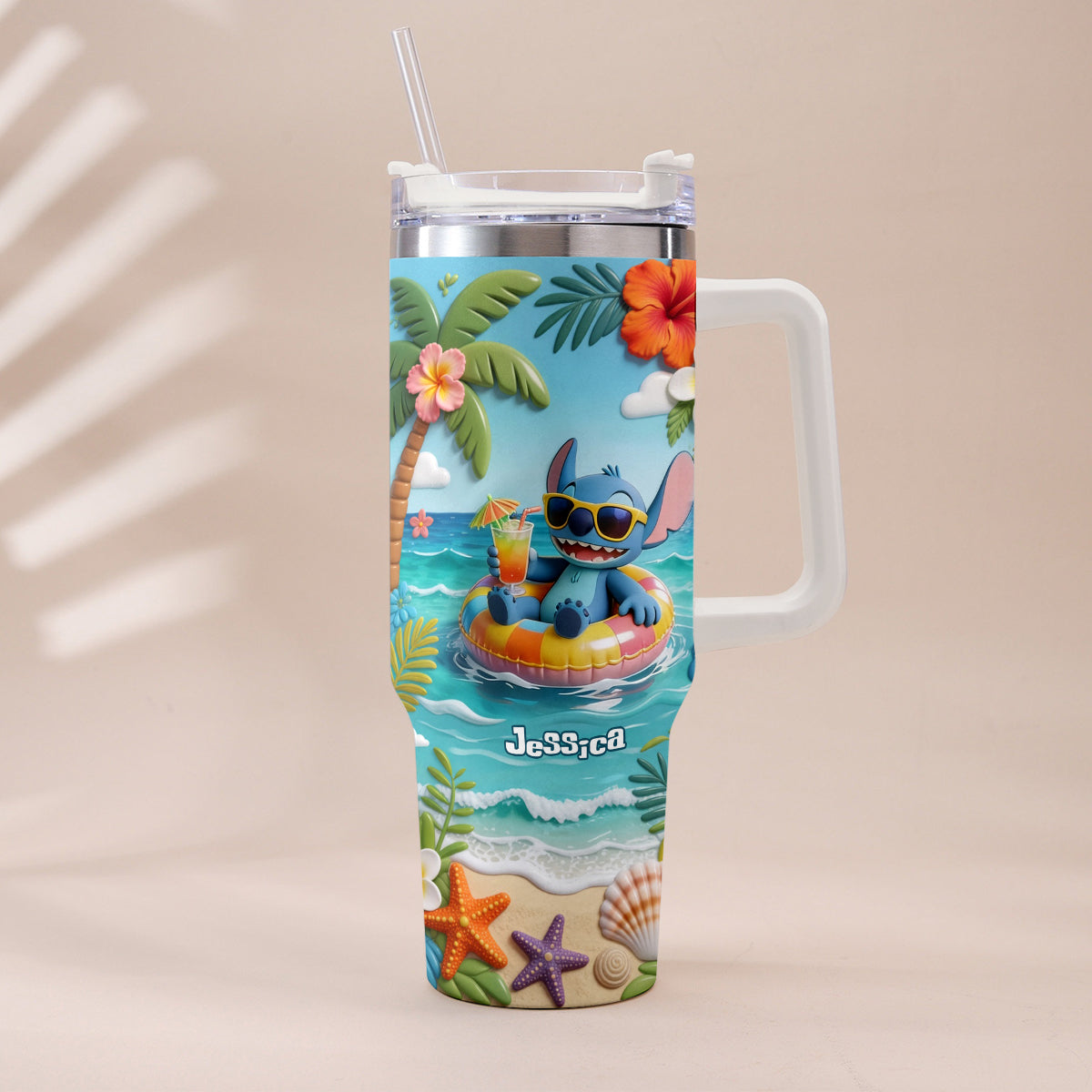 Blue Monster Summer Vibes - Personalized Ohana Tumbler With Plush Charm