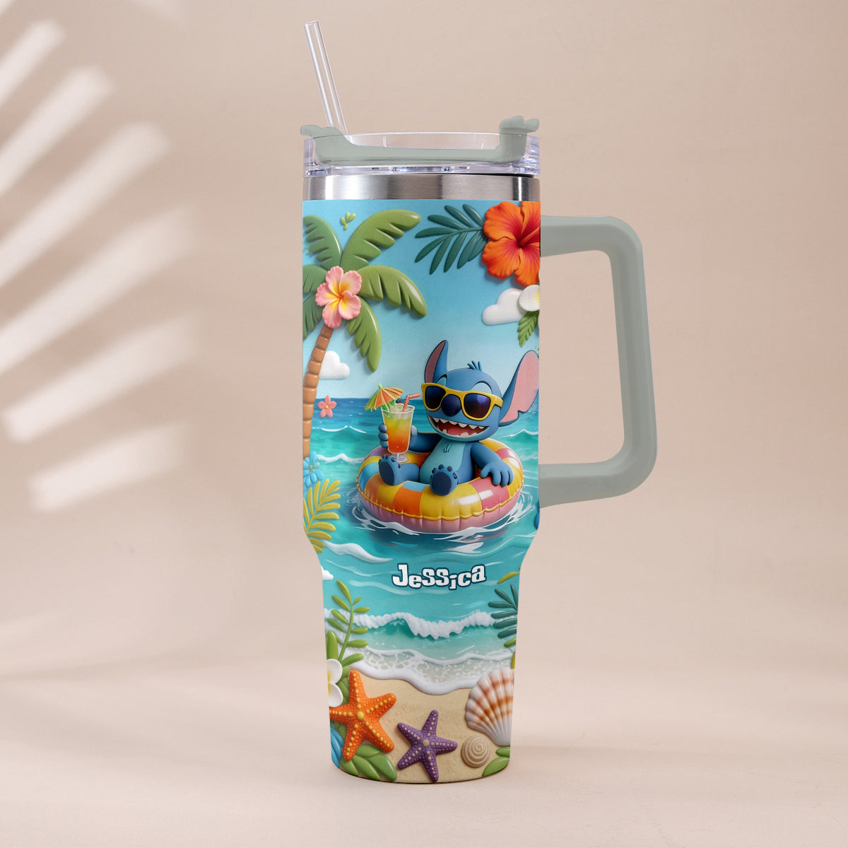 Blue Monster Summer Vibes - Personalized Ohana Tumbler With Plush Charm