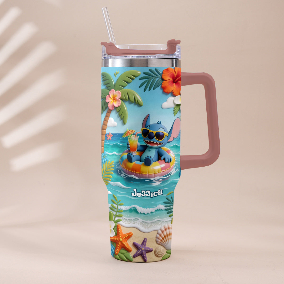 Blue Monster Summer Vibes - Personalized Ohana Tumbler With Plush Charm