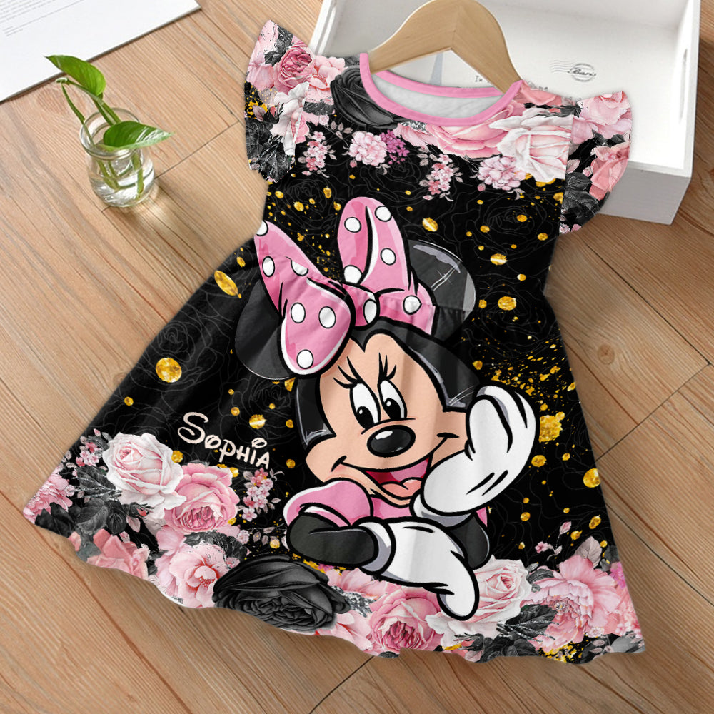 Believe In Magic - Personalized Mouse Kid Ruffle Sleeve Dress