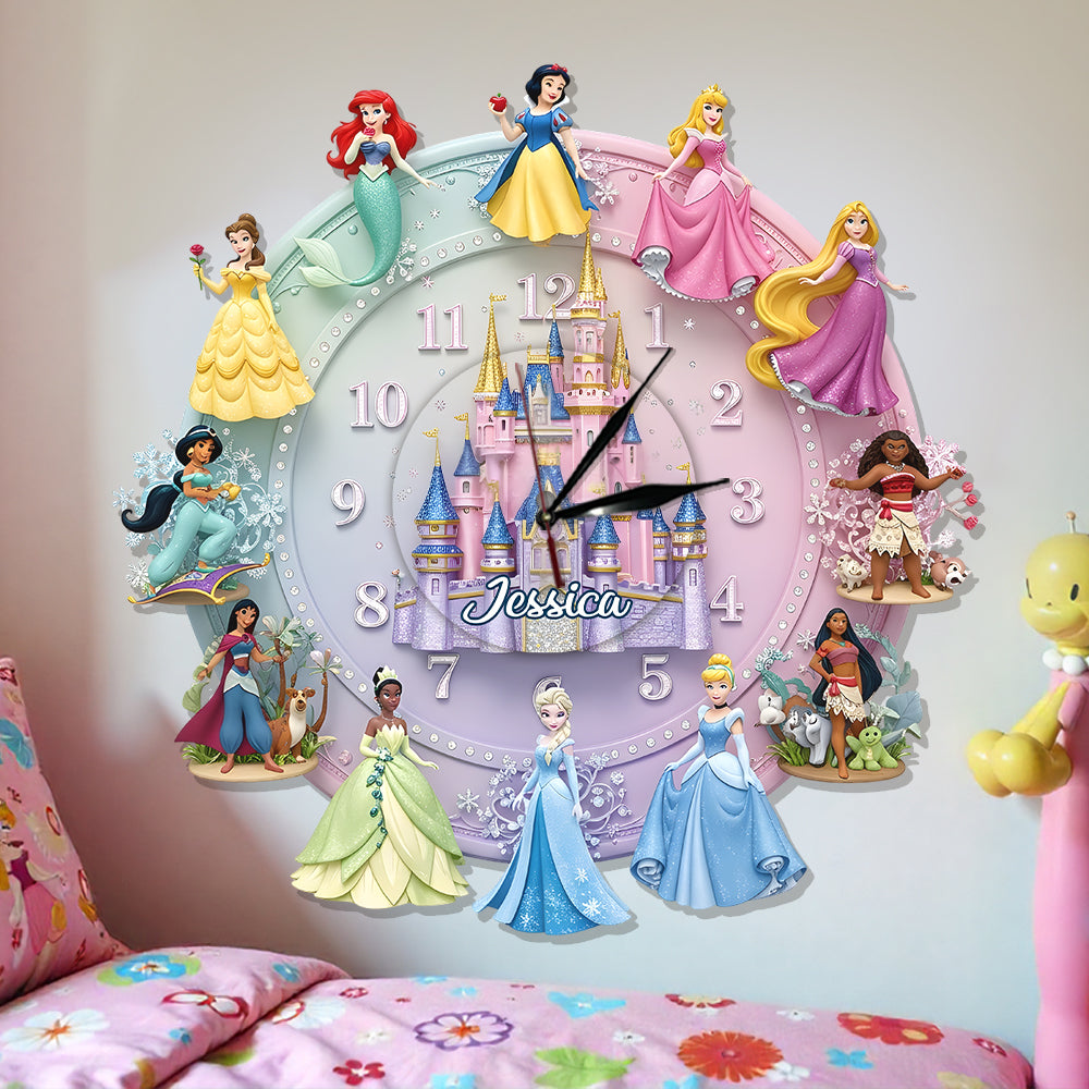 Castle And Princesses - Personalized Princess LED Light Wall Clock