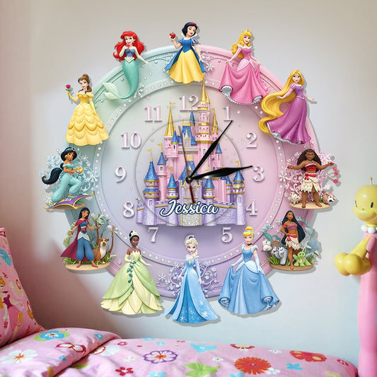Castle And Princesses - Personalized Princess LED Light Wall Clock