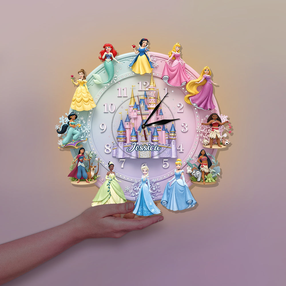 Castle And Princesses - Personalized Princess LED Light Wall Clock
