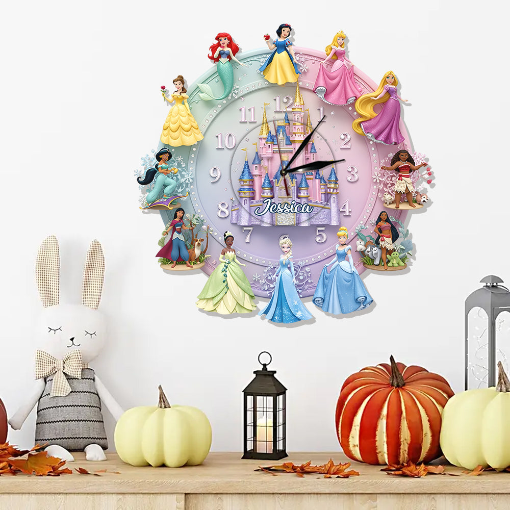 Castle And Princesses - Personalized Princess LED Light Wall Clock