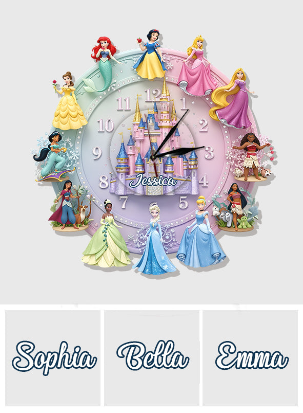 Castle And Princesses - Personalized Princess LED Light Wall Clock