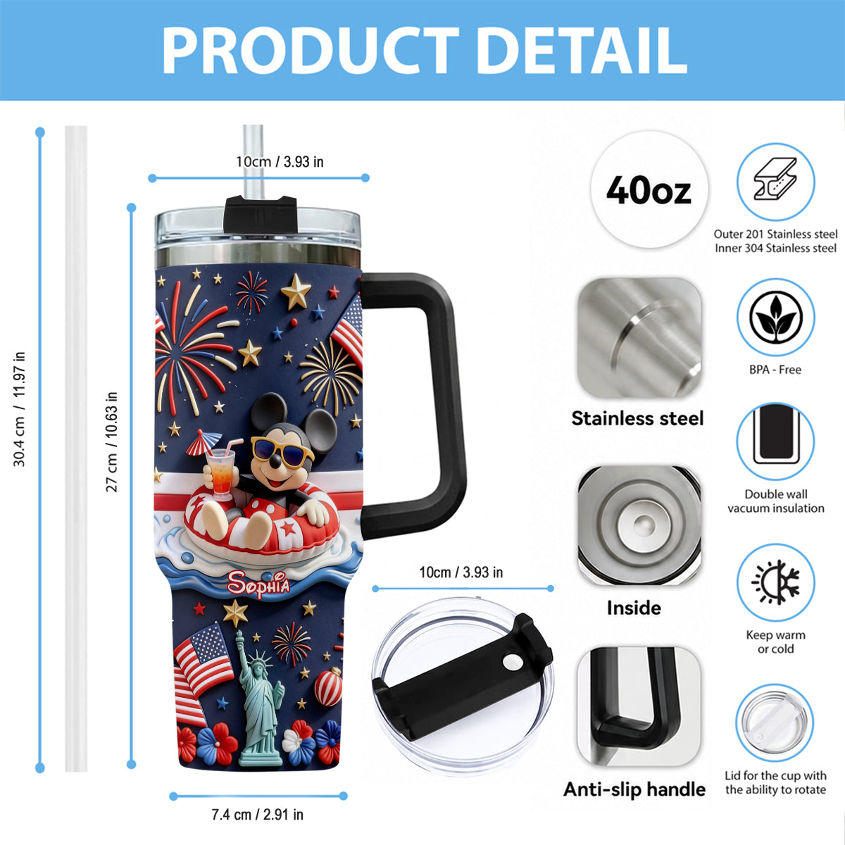 250th Anniversary - Personalized Mouse Tumbler With Plush Charm